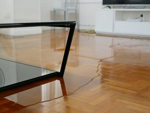 Water flooding living room floor.