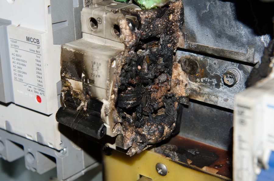 Circuit breaker main burn fire in control box